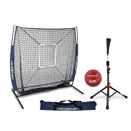 Powernet Practice Net 5 x 5 + Portable Tee Bundle with Strike Zone U5745