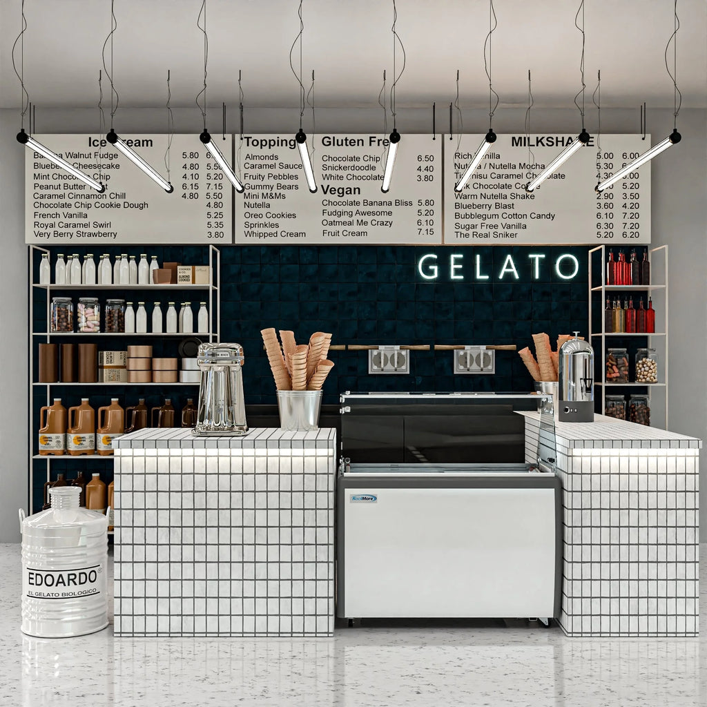 Gelato Dipping Cabinet Display Freezer with Sliding Glass Door and Sneeze Guard 13 cu. ft. I628468