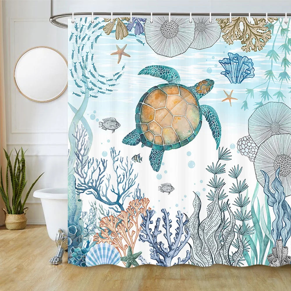 Nautical Beach Fabric Shower Curtain with Hooks 69 x 70 Inch Q63399