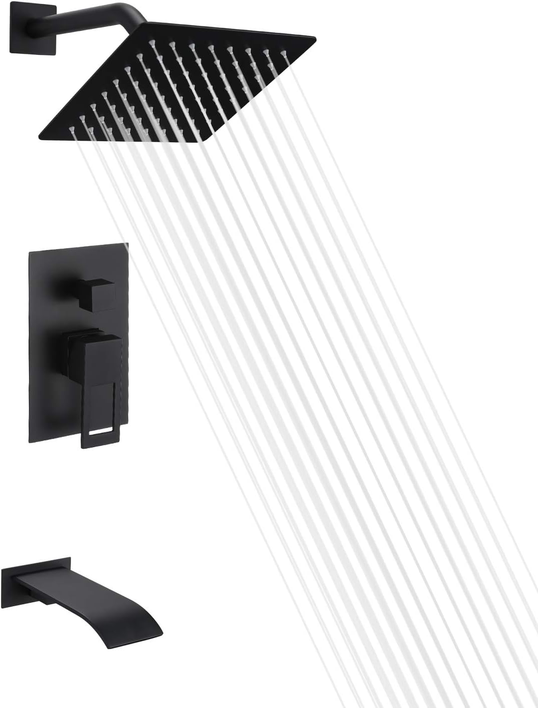 Black Tub and Shower Faucet Set with 8 Inch Rain Shower Head B60781