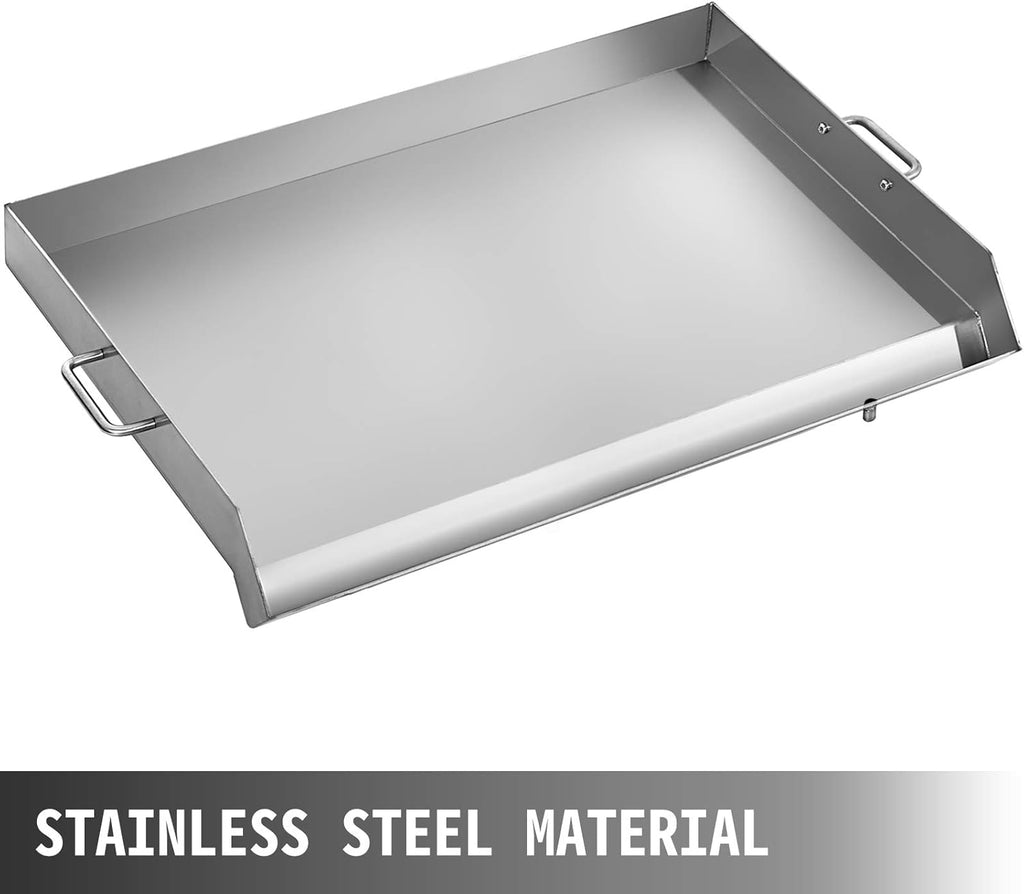 Stainless Steel Griddle 32 X 17 Flat Top Rectangular Plate with 2 Handles and Grease Groove R9424
