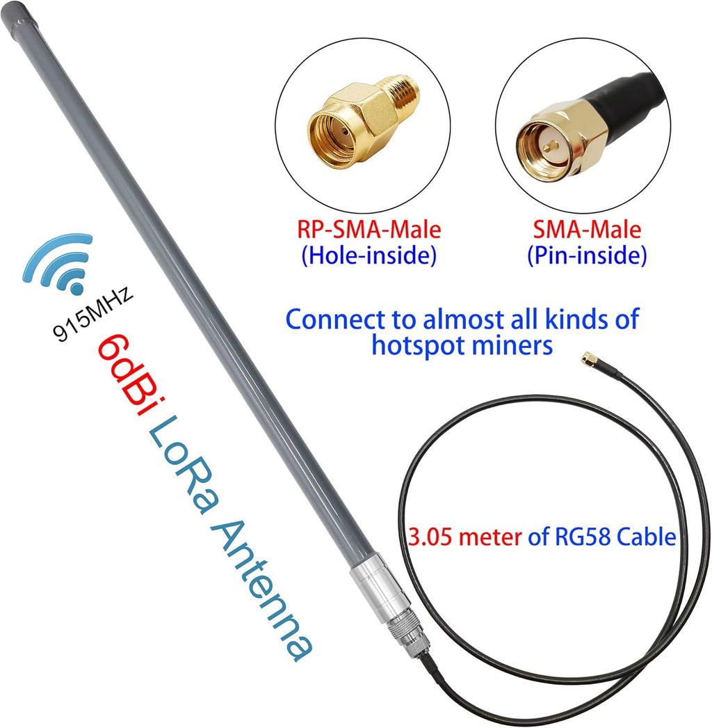 915MHz 6dBi LoRa Gateway Antenna with 10ft Extension Cable F814857