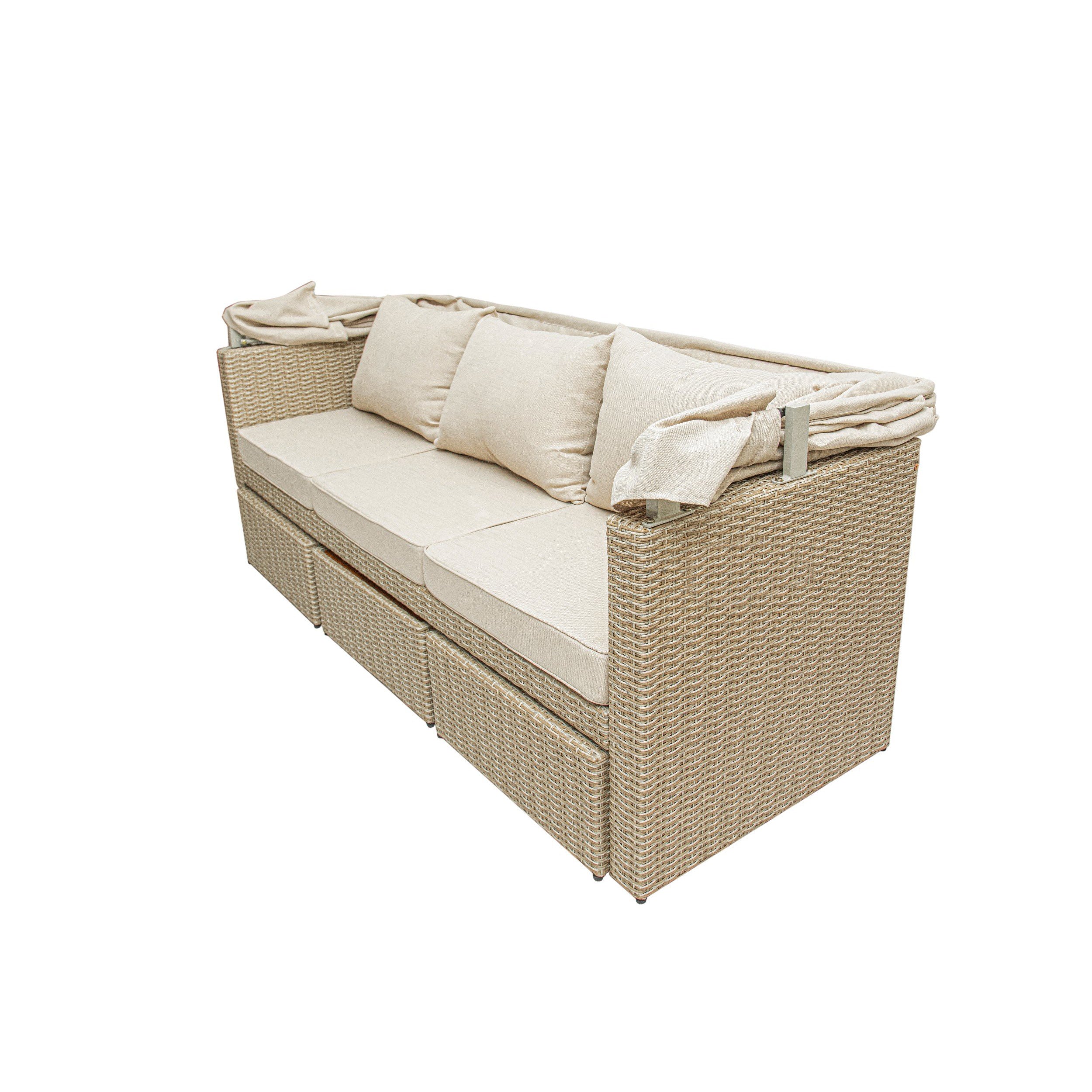 Outdoor Wicker Patio Sofa with Canopy & Ottoman Set D235