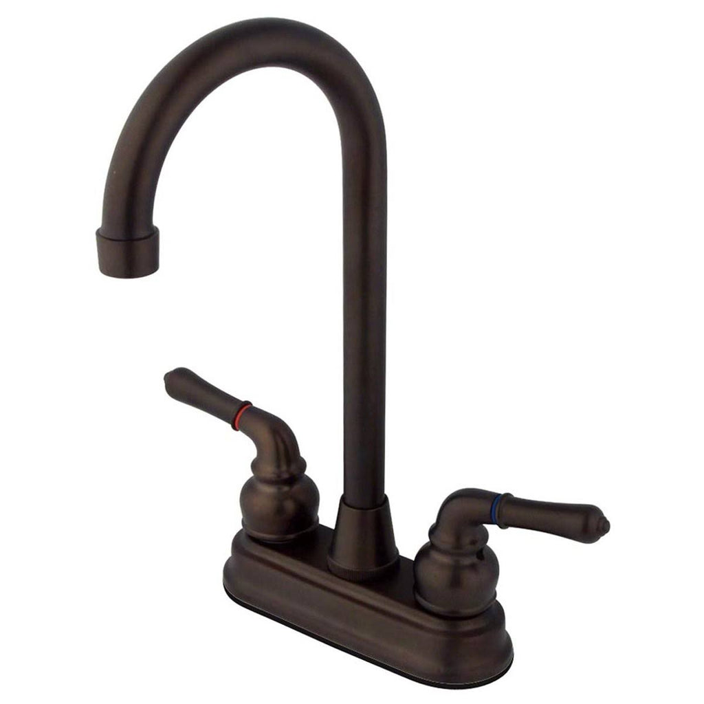 Satin Nickel & Polished Brass Two-Handle Centerset High-Arch Bar Faucet E3942