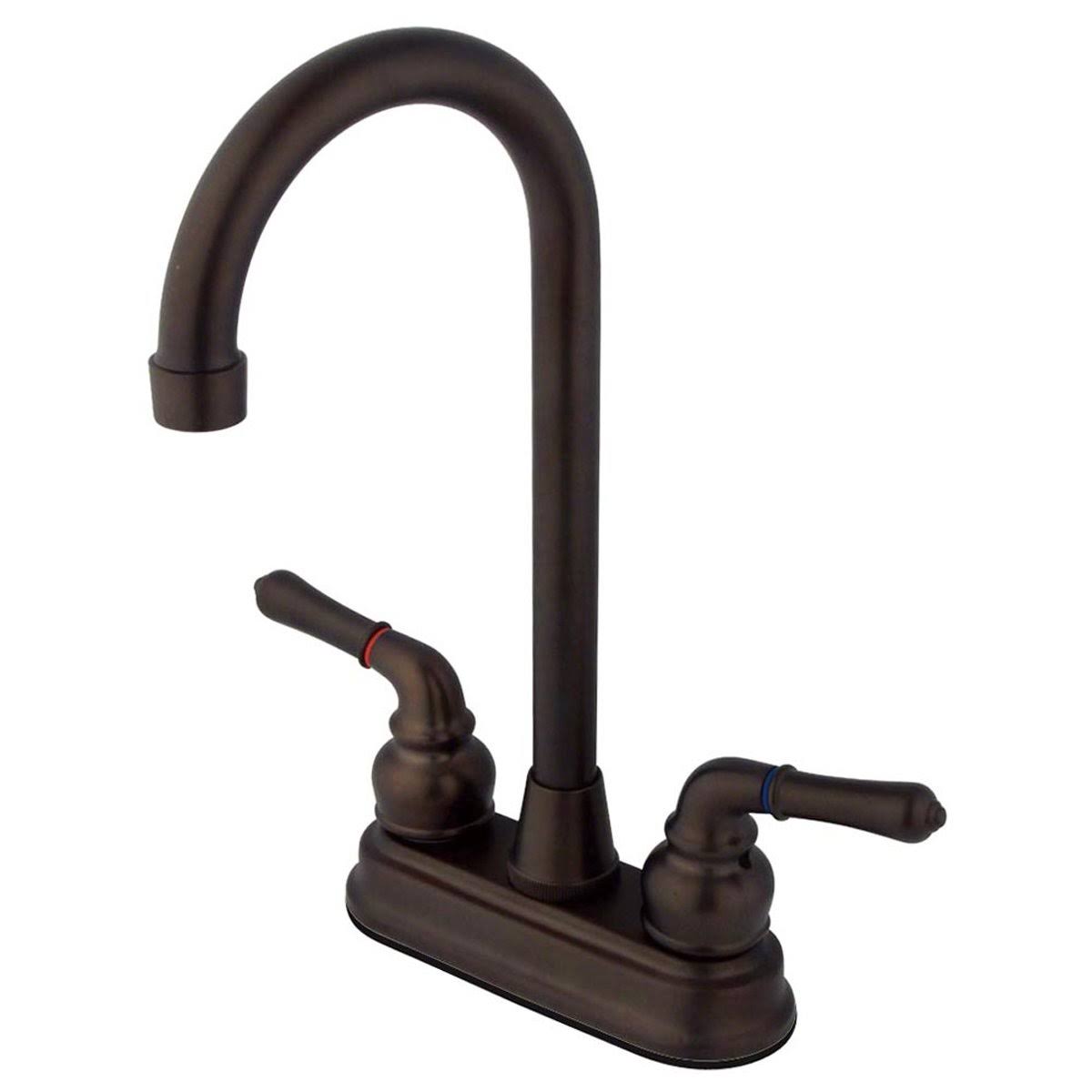 Satin Nickel & Polished Brass Two-Handle Centerset High-Arch Bar Faucet E3942