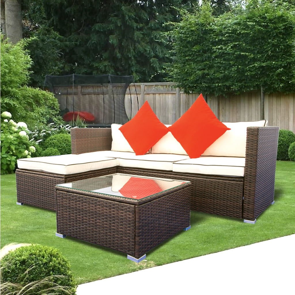 3 Piece Patio Sectional Wicker Rattan Outdoor Furniture Sofa Set F921