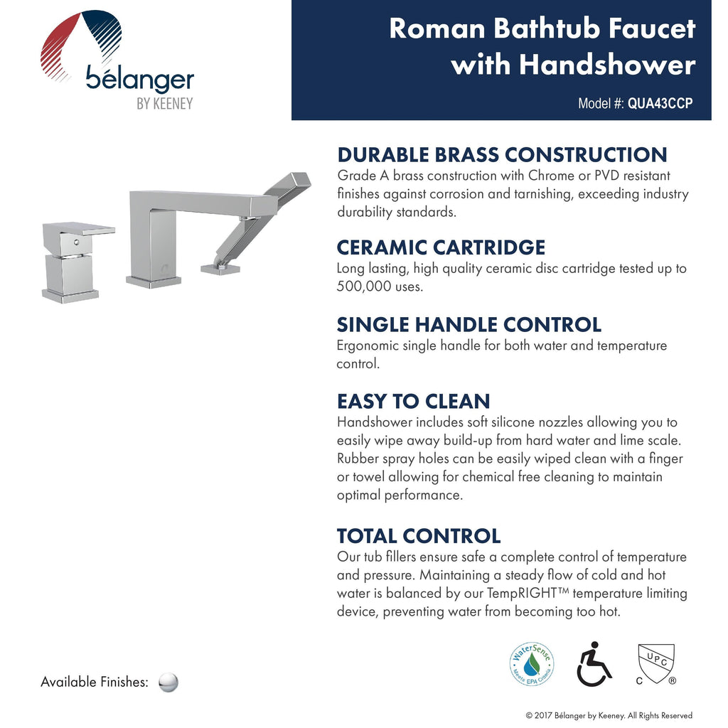 Single Handle Deck-Mount Roman Tub Filler with Hand Shower, Polished Chrome B90878