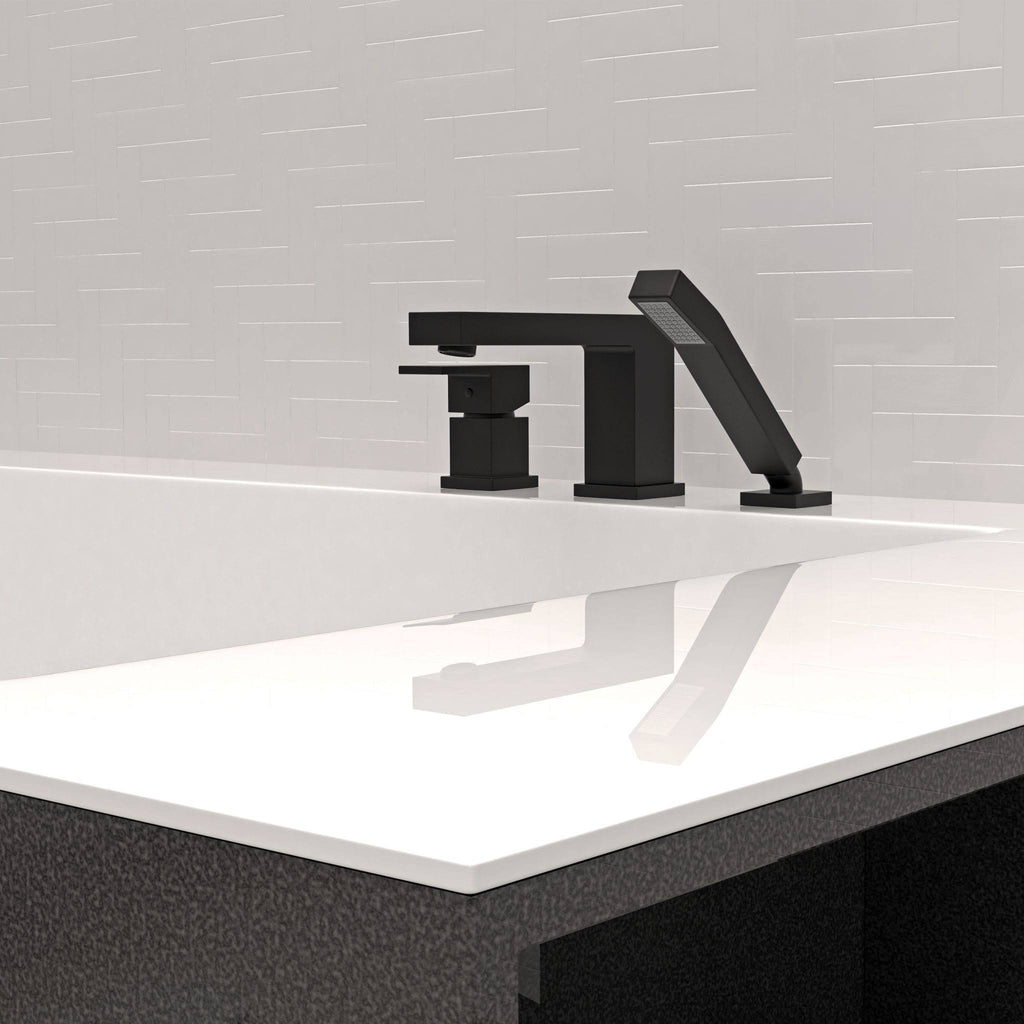 Single Handle Deck-Mount Roman Tub Filler with Hand Shower, Polished Chrome B90878