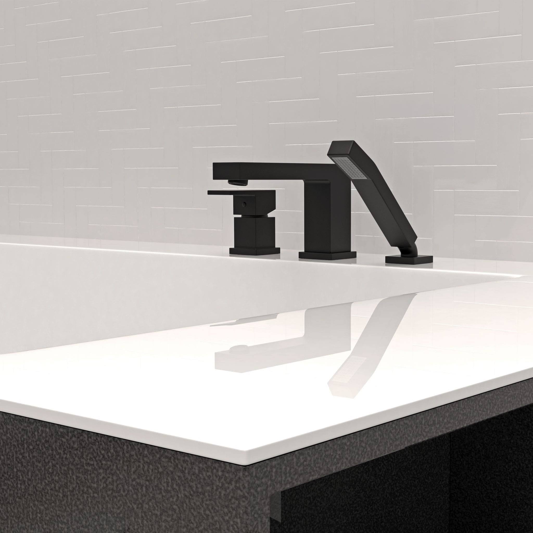 Single Handle Deck-Mount Roman Tub Filler with Hand Shower, Polished Chrome B90878
