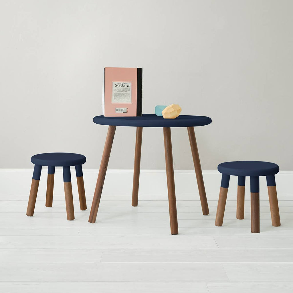 Kids Chair Set of 2 Walnut Deep Blue I80784