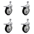 5 inch Black Polyurethane Swivel Stem Caster Set with Total Lock Brake S711