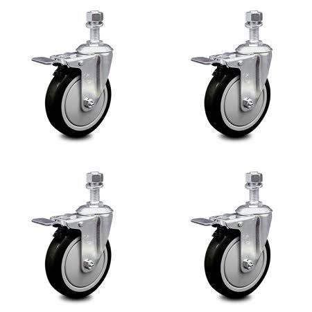 5 inch Black Polyurethane Swivel Stem Caster Set with Total Lock Brake S711
