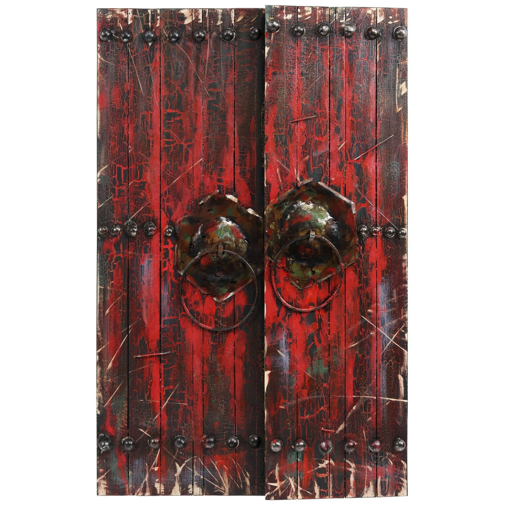Antique Wooden Doors Mixed Media Hand Painted Iron Wall Art G39260