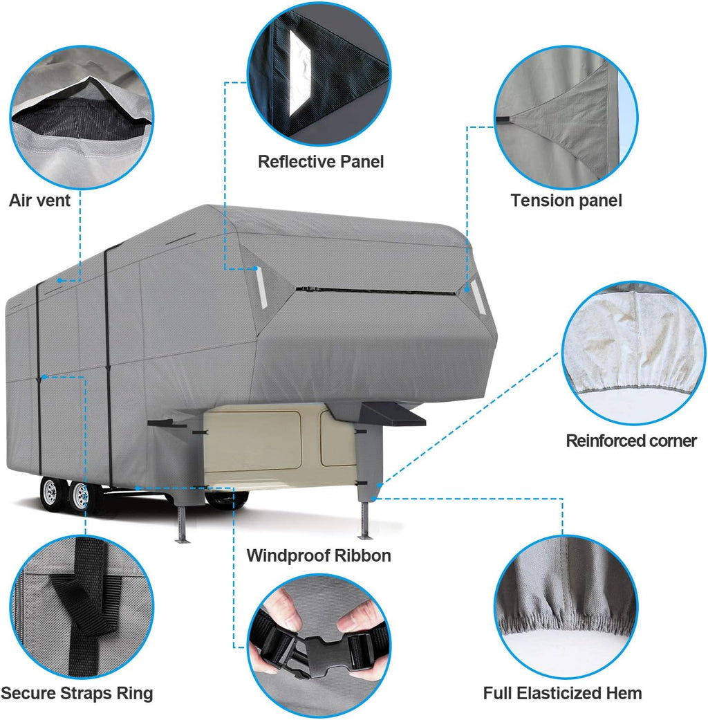 5th Wheel RV Cover 3-Ply Ripstop Waterproof with Steel Pole T7492