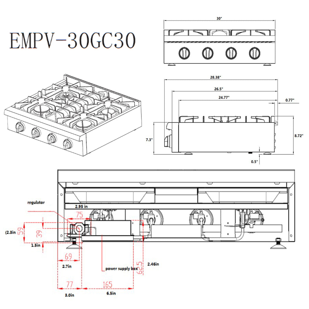 30 in. Stainless Steel Slide-in Natural Gas Rangetop with 4 Burners I2490