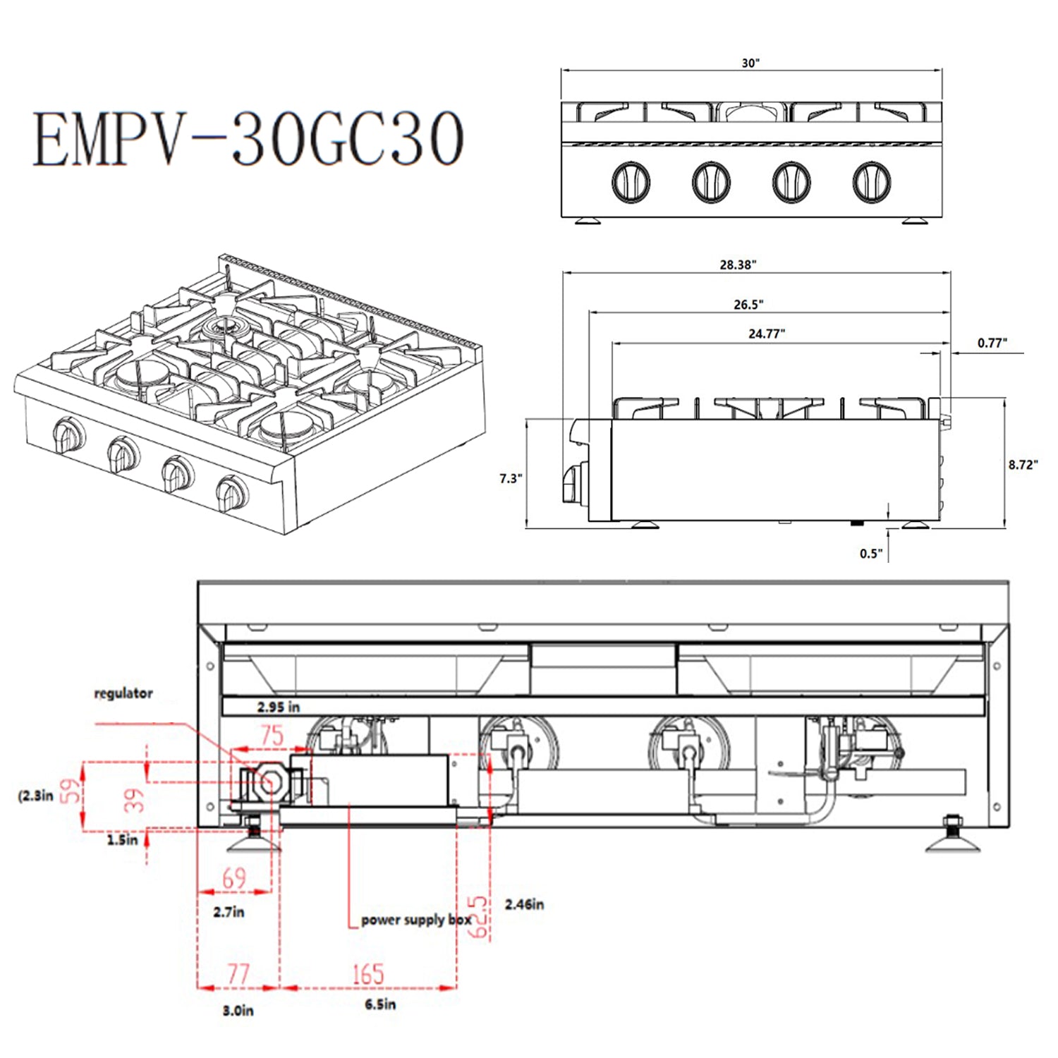 30 in. Stainless Steel Slide-in Natural Gas Rangetop with 4 Burners I2490