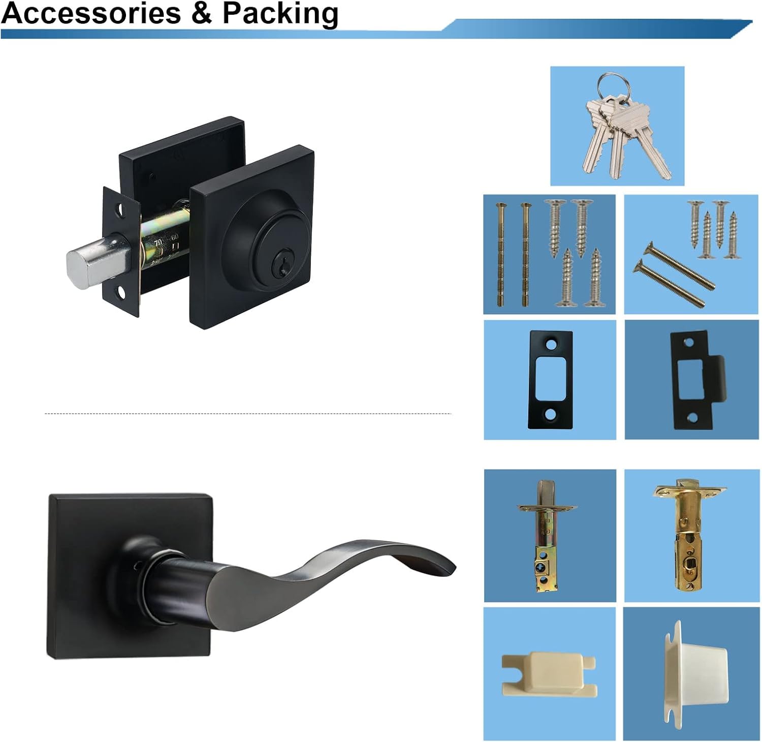 Black Square Door Lockset with Deadbolt Pack of 2 Z57021