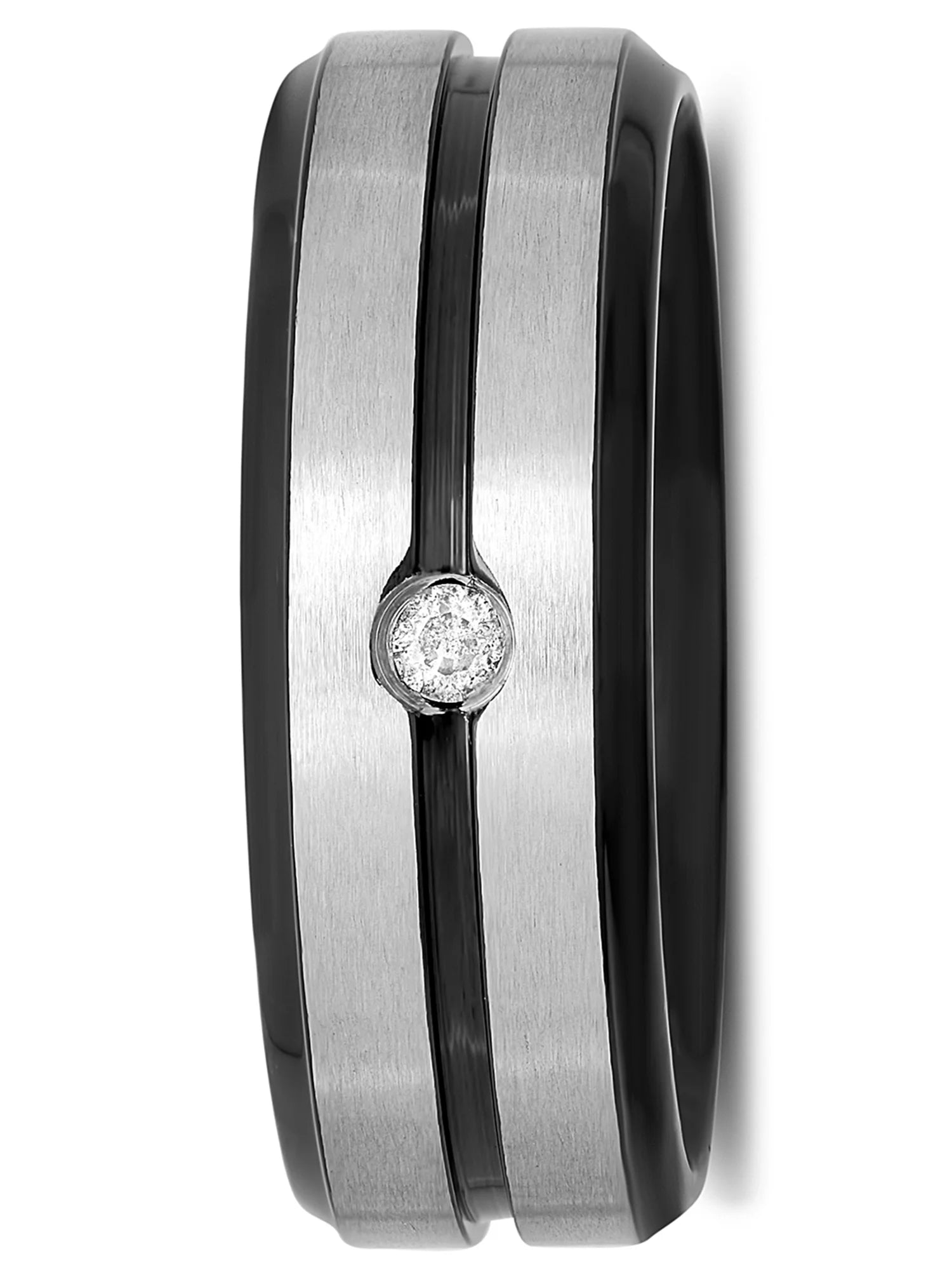 Black Stainless Steel Diamond Accent Wedding Band G607