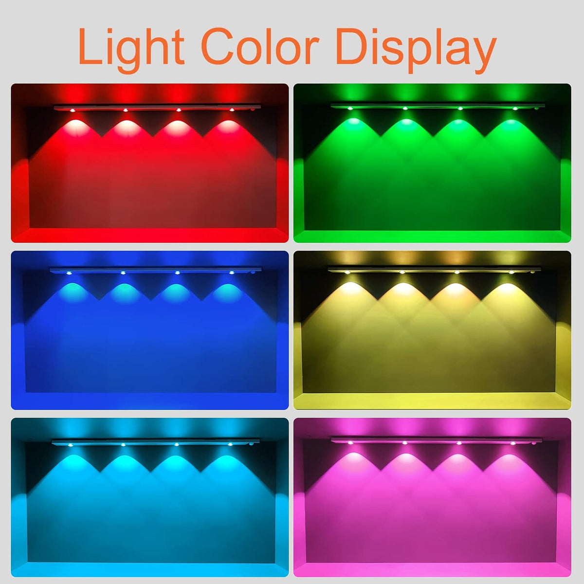 Under Cabinet LED Motion Sensor Light, 23.62 inch, 7 Color, Wireless USB Rechargeable W949