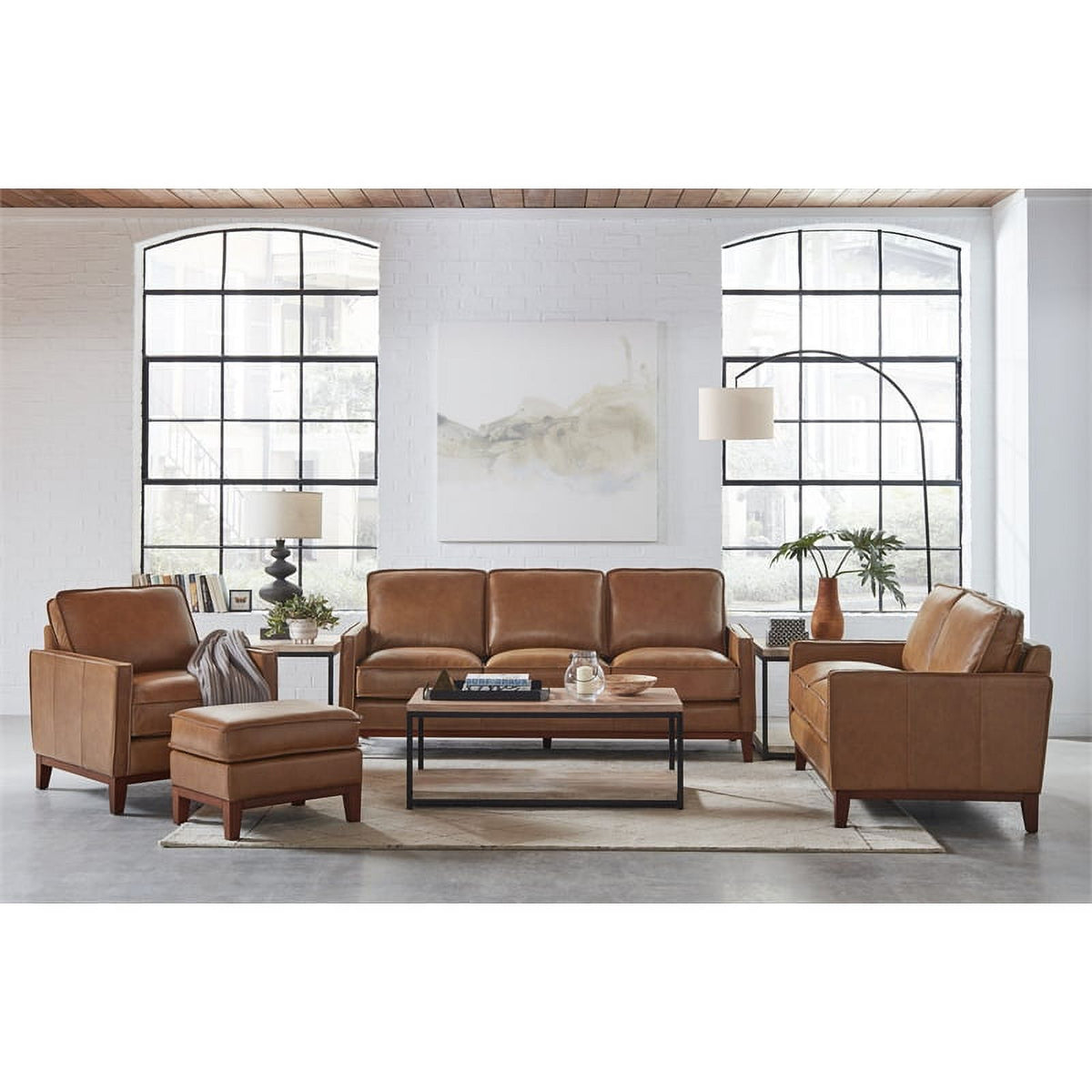 Camel Brown Genuine Leather Ottoman V53576
