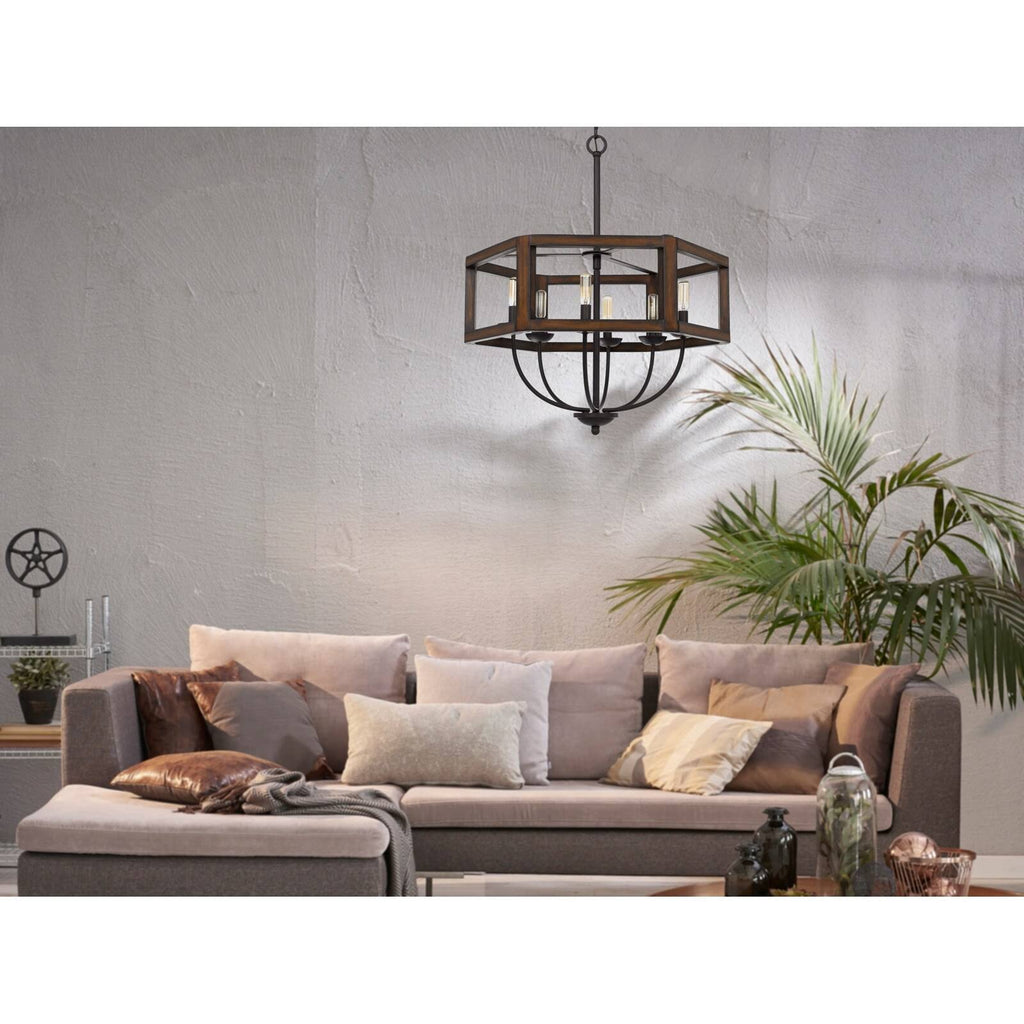 Oak Toned Rubber Wood Chandelier A93288