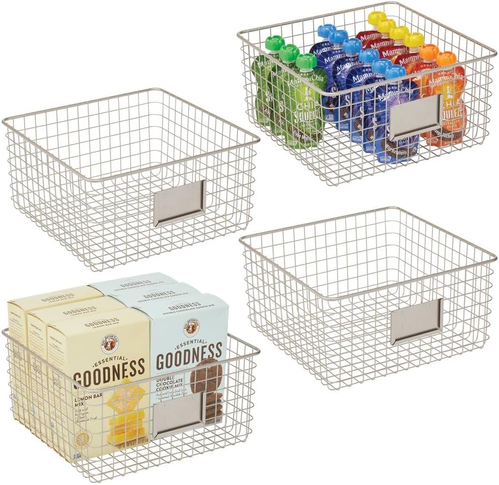 Bronze Metal Wire Food Organizer Storage Bin Basket with Label Slot, 4 Pack S1231