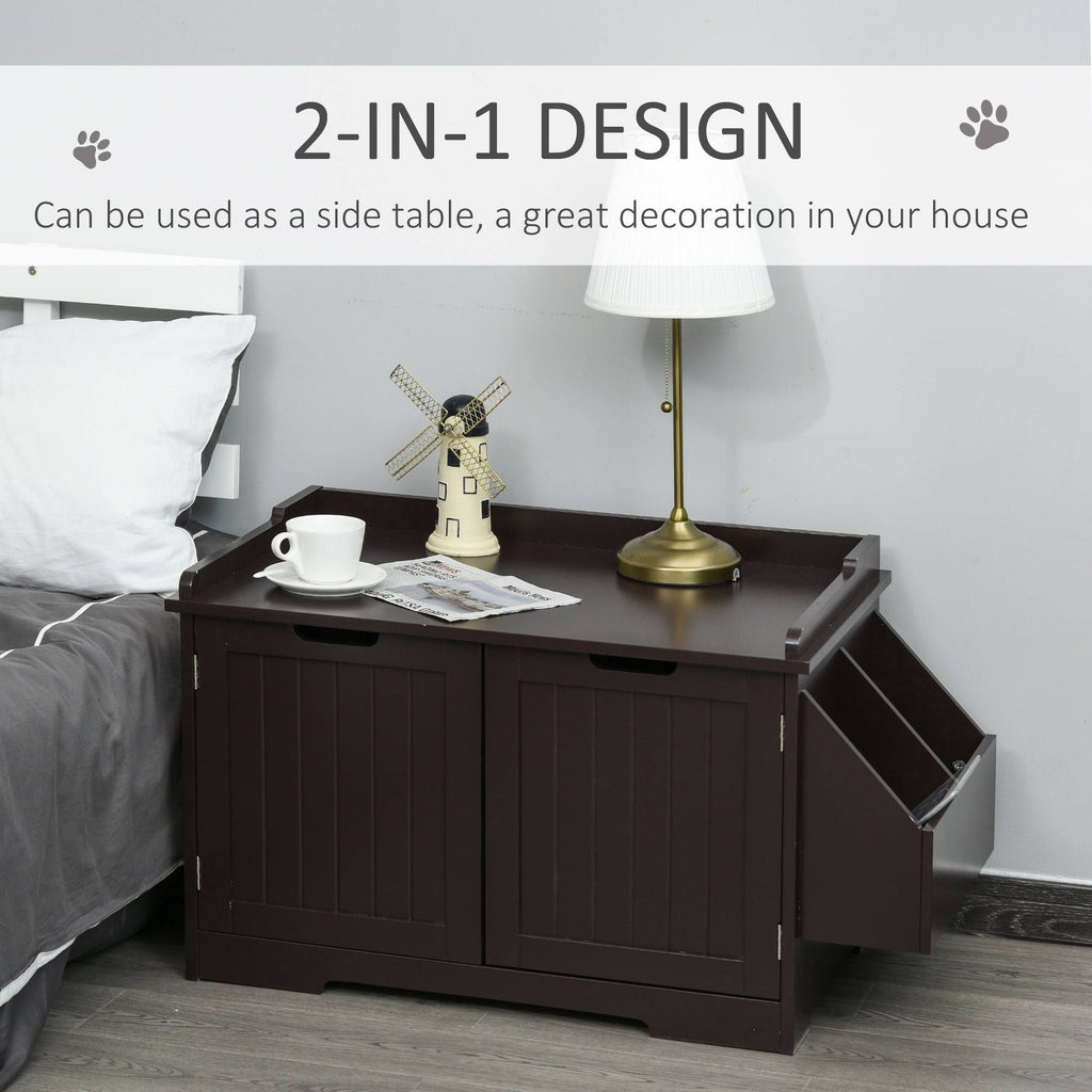 White Wooden Cat Litter Box Enclosure with Nightstand and Storage Rack Q473814