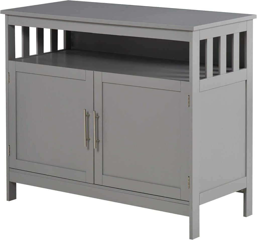 White Wooden Kitchen Console Table with 2-Level Cabinet and Open Shelf C971804