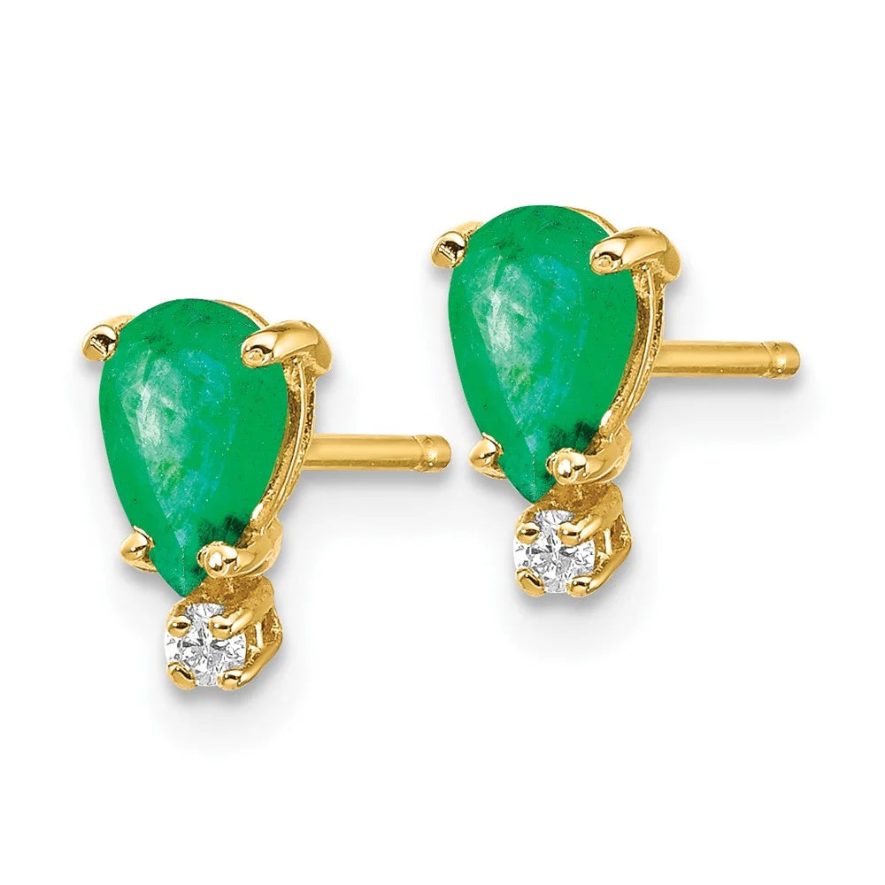 14 Karat Yellow Gold Emerald Diamond Post Earrings A517