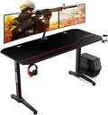 55 Enhanced Larger Gaming Desk with Mouse Pad, Cup Holder Headphone & Speaker Hook, Cabling Management Desk S7787