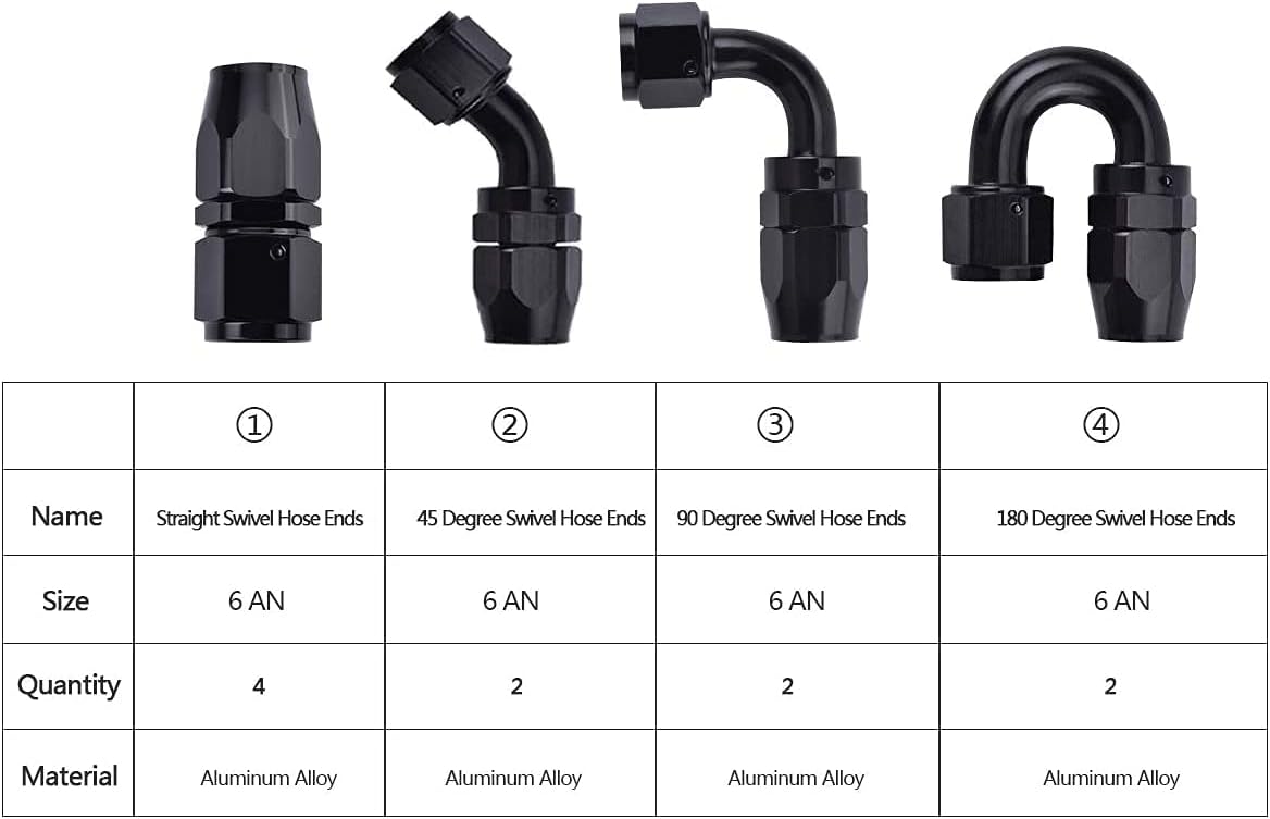 3/8" Braided Stainless Steel Fuel Line Hose with 10pcs Rotary Swivel Hose Ends Kit V4366