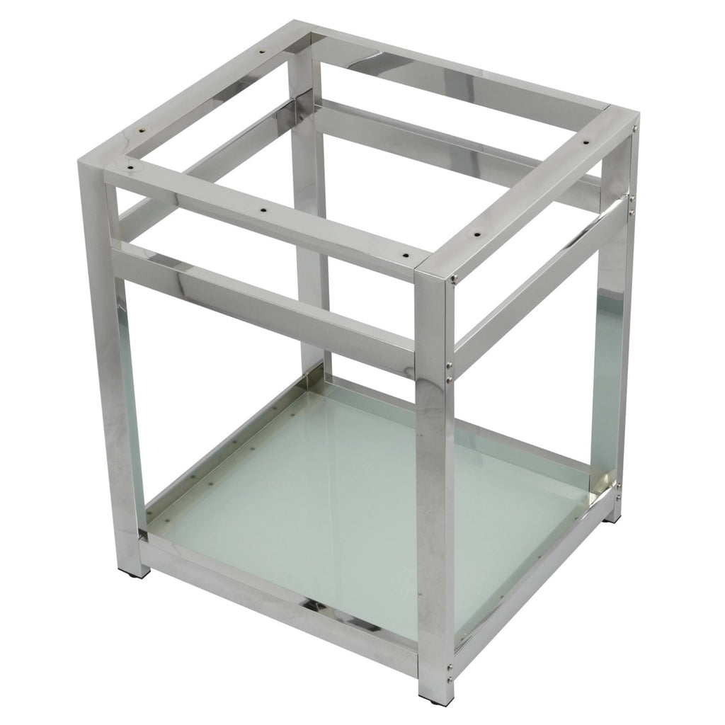 Polished Chrome Steel Console Sink Base with Glass Shelf R999