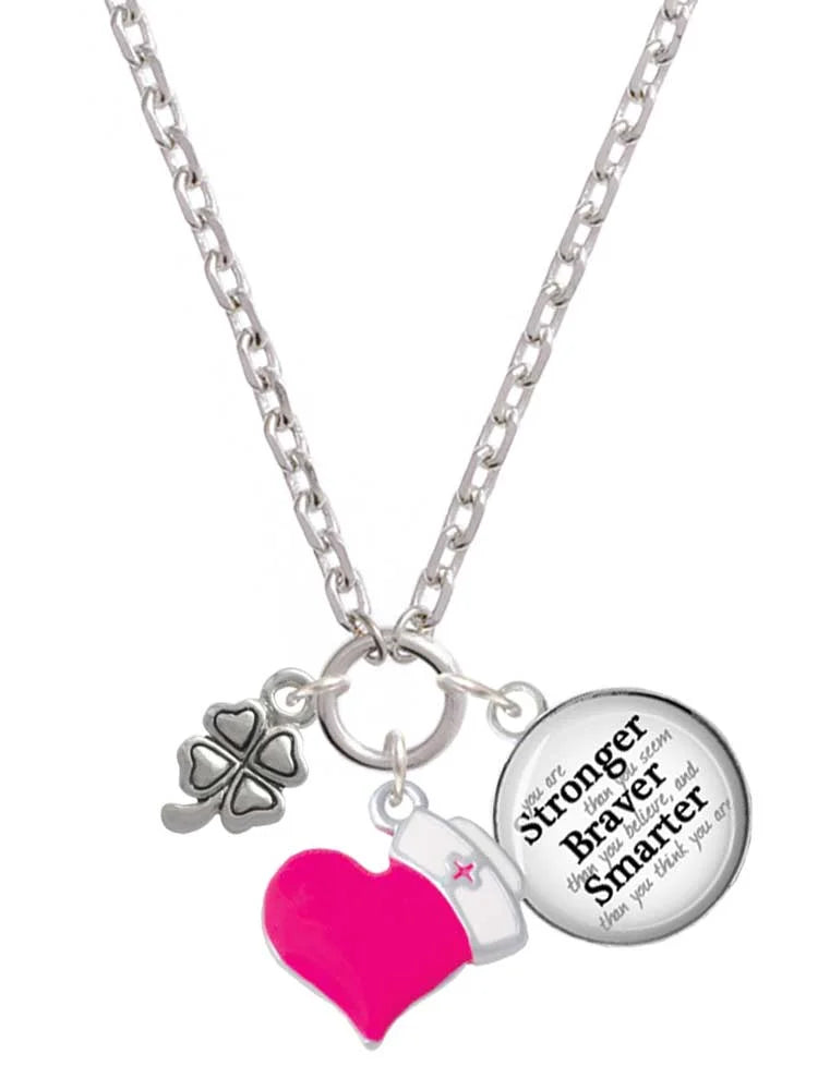 Hot Pink Four Leaf Clover Nurse Necklace X927