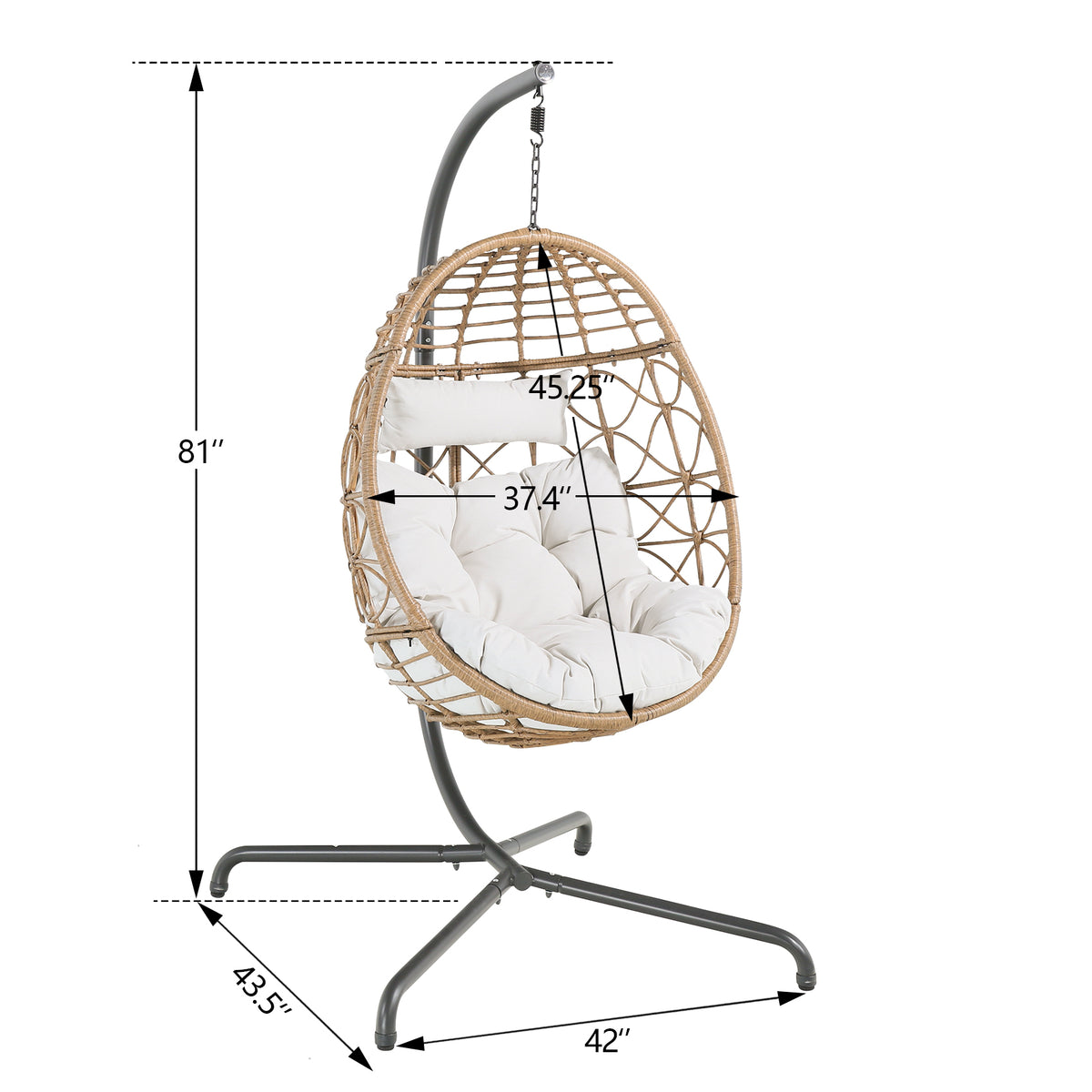 Wicker Basket Swing Egg Chair With Stand and Cushions N237