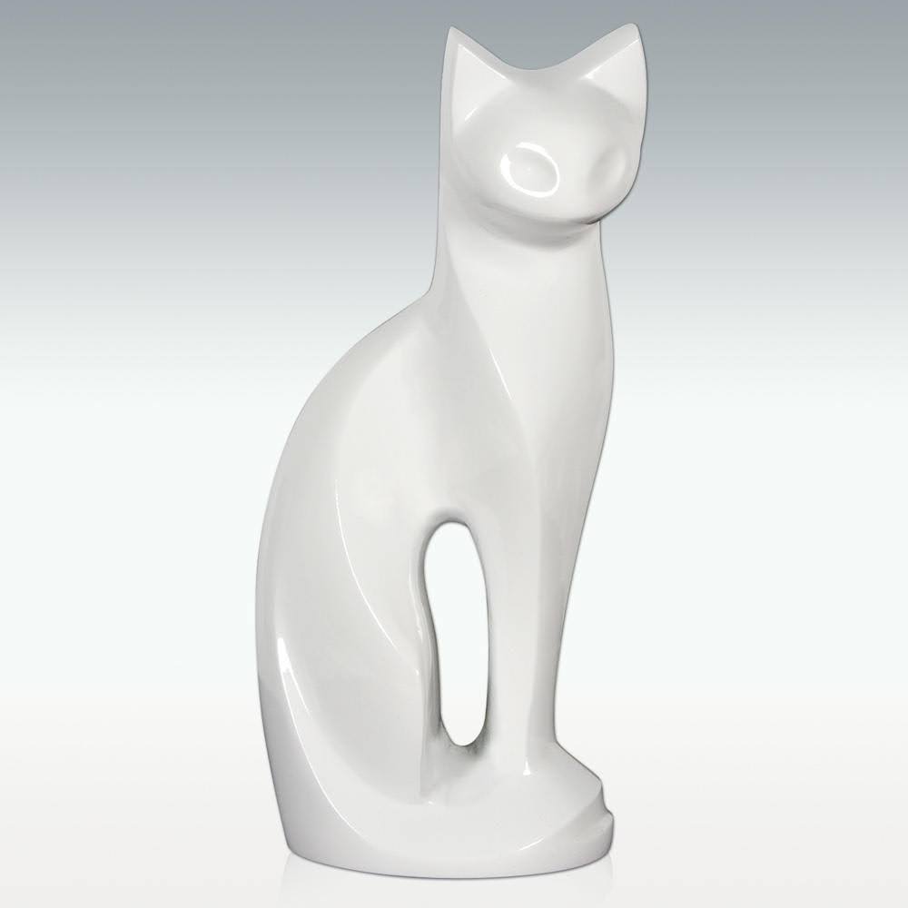 White Contemporary Cat Brass Cremation Urn K86731