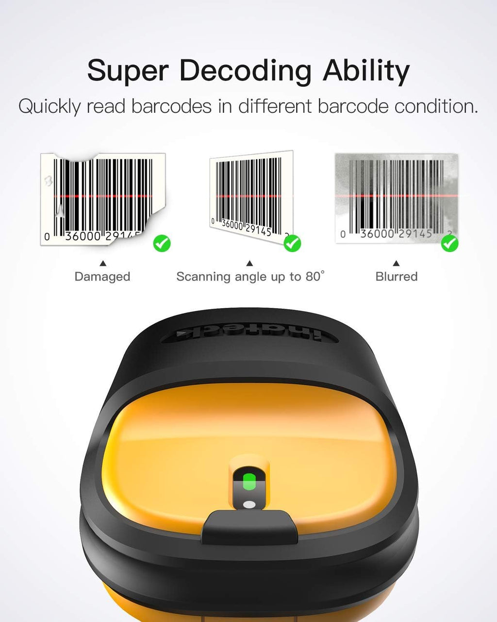 Wireless Barcode Scanner, 2.4 GHz, 2600mAh, 60M Range, Pack of 2 T67645