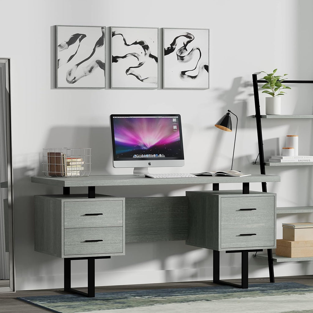 Grey Office Computer Desk with Black Metal E50697