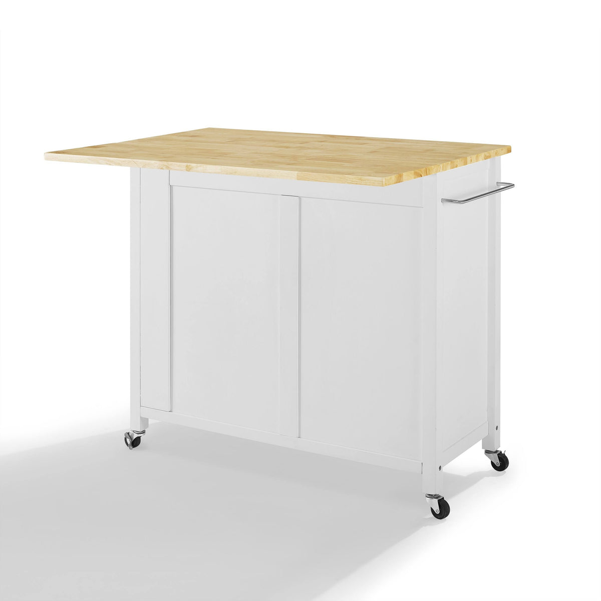 White Natural Wood Top Drop-Leaf Kitchen Island Cart S97335