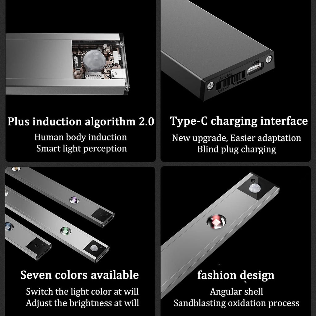 Under Cabinet LED Motion Sensor Light, 23.62 inch, 7 Color, Wireless USB Rechargeable W949