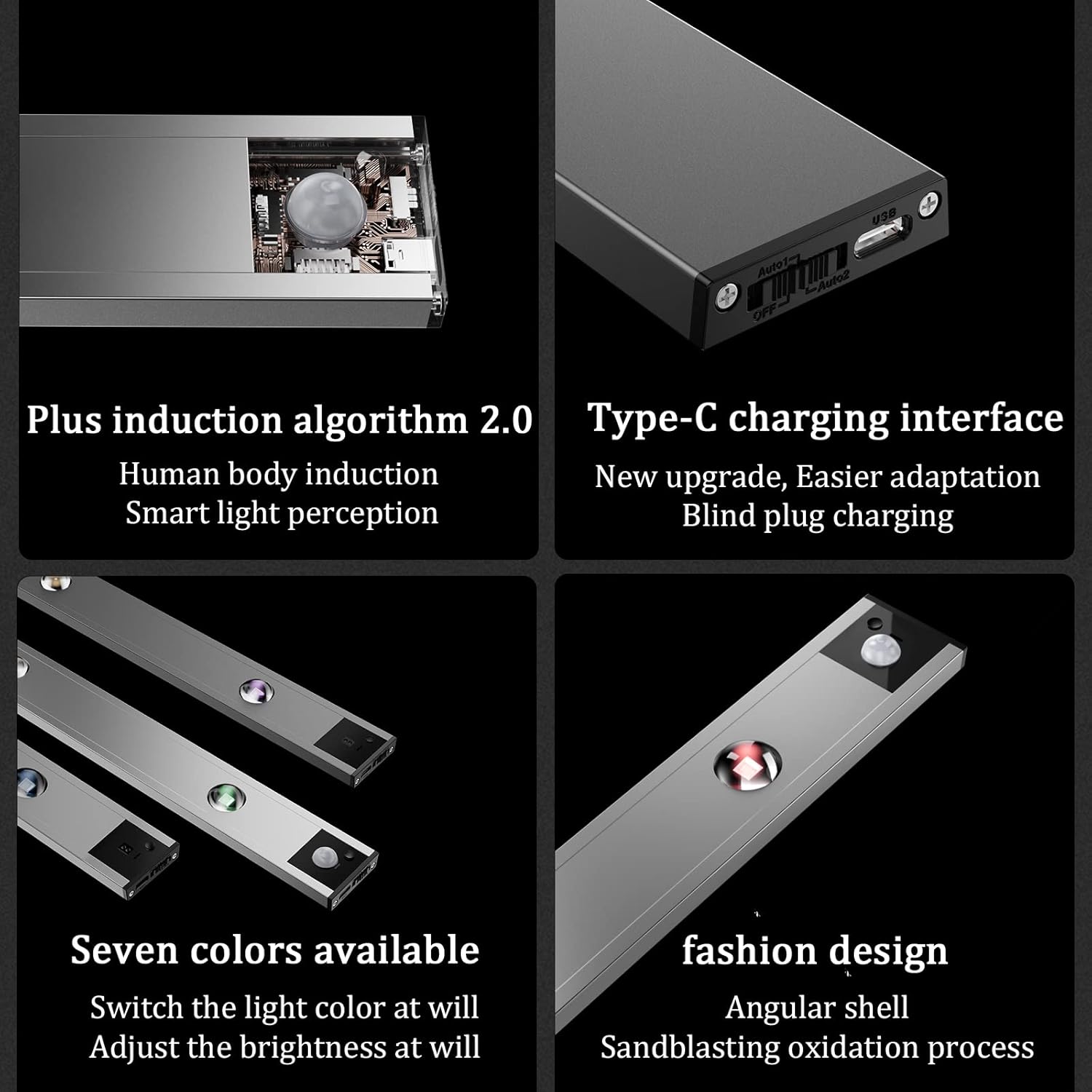 Under Cabinet LED Motion Sensor Light, 23.62 inch, 7 Color, Wireless USB Rechargeable W949