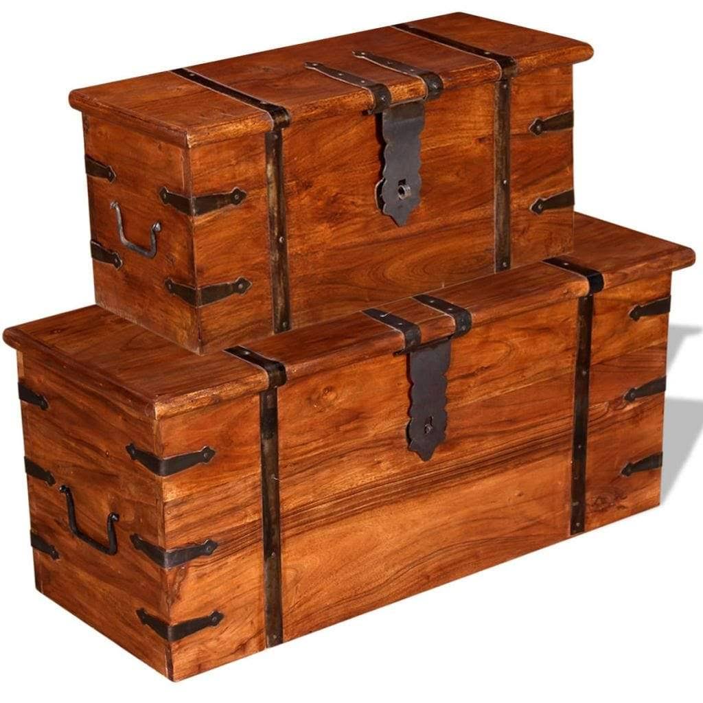 2 Piece Acacia Wood Storage Chest Set S86522