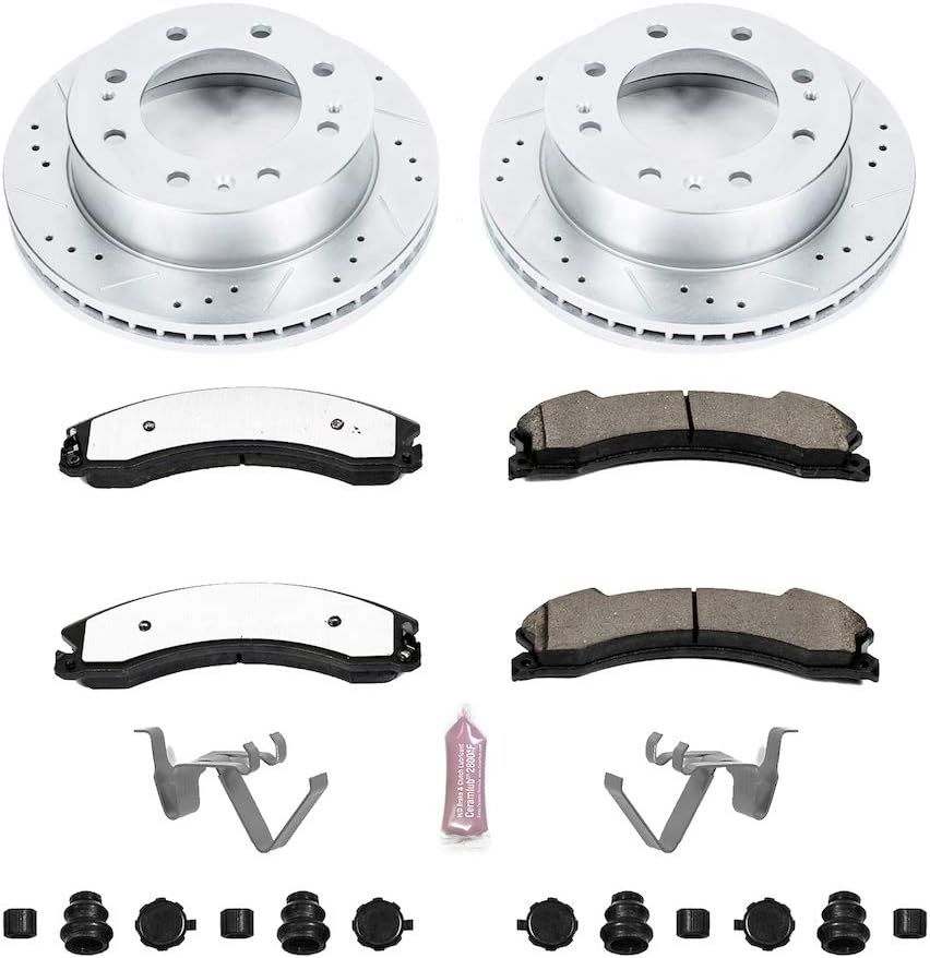 Front Z36 Carbon Fiber Ceramic Brake Pads and Drilled Slotted Brake Rotors H4730