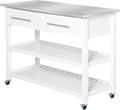 White Stainless Steel Top Kitchen Island Rolling Utility Cart with Drawers & Shelves L336