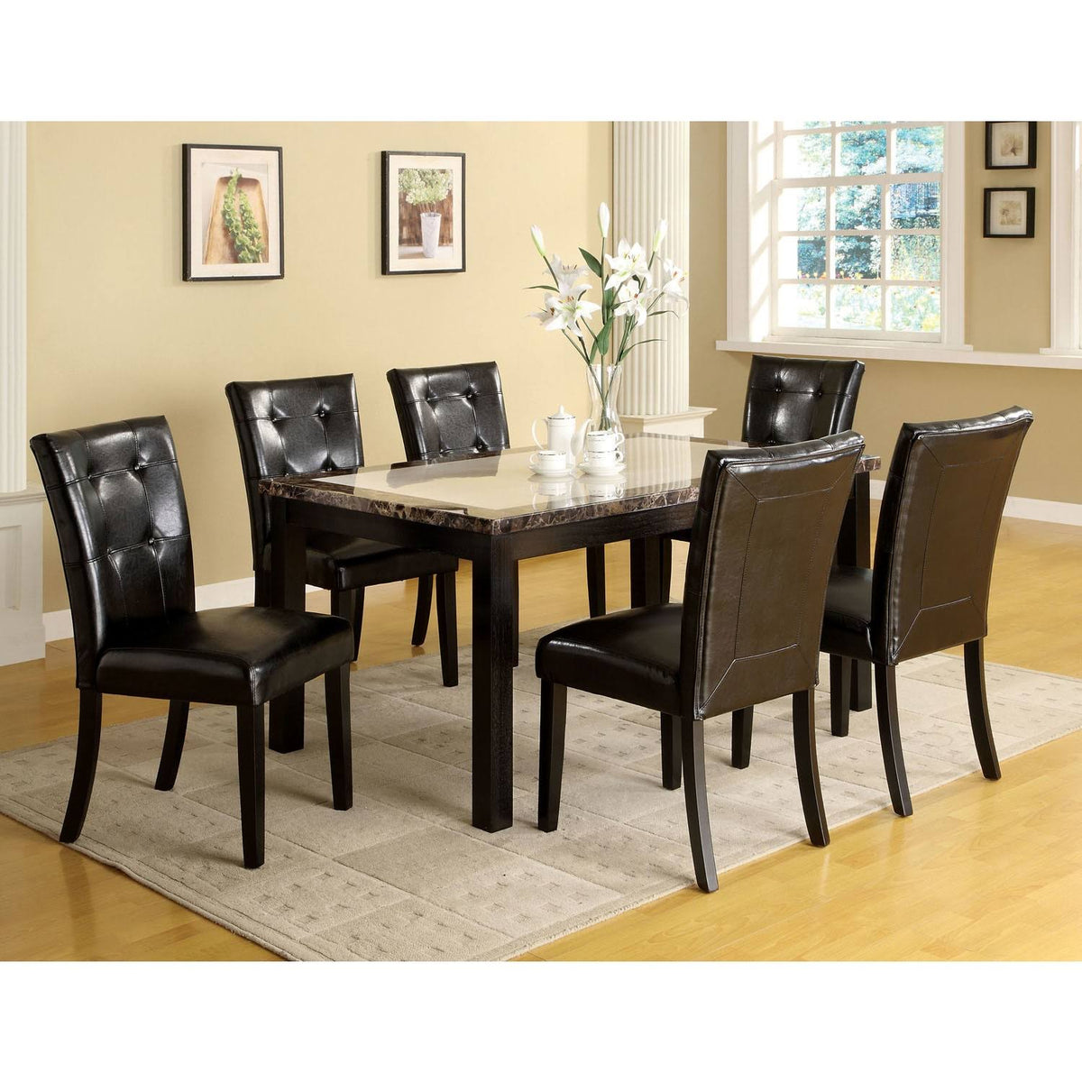 Black Leatherette Wood Side Chair Set of 2 R672