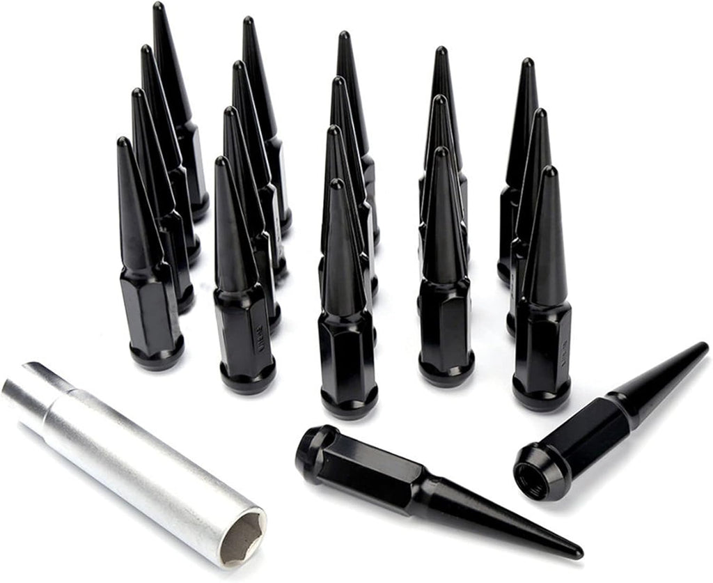 20 Pc Solid Steel Spike Lug Nuts Kit Black 1/2" Pack of 2 H35627
