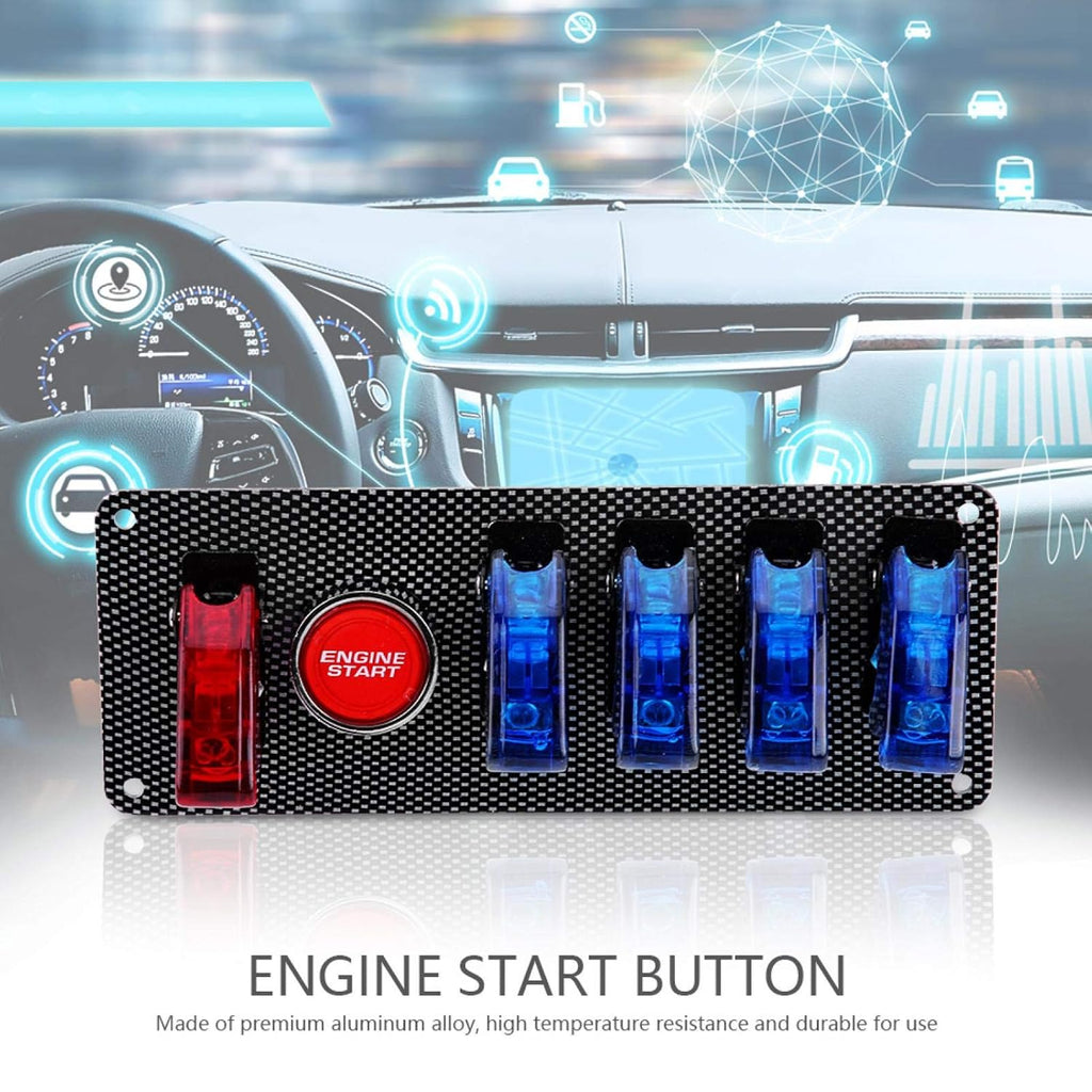 12V Racing Car Ignition Switch Panel with 4 Blue & 1 Red LED Push Button, Pack of 2 H629
