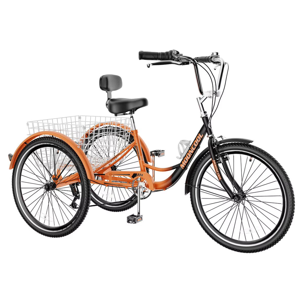 Adult Tricycles 7 Speed 20/24/26 Inch Three Wheel Bike Cruiser Trike with Low-Step Through Frame, Large Basket, Backrest Saddle P84994