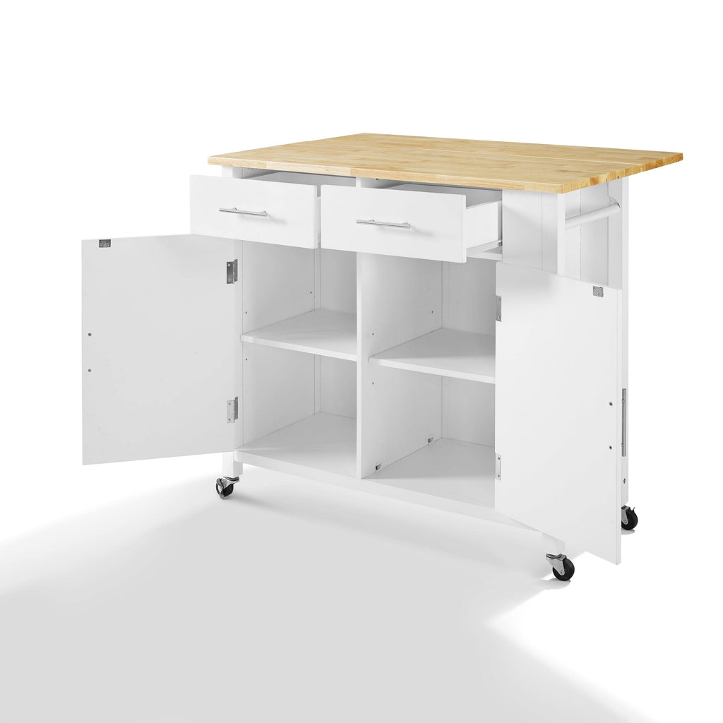 White Natural Wood Top Drop-Leaf Kitchen Island Cart S97335