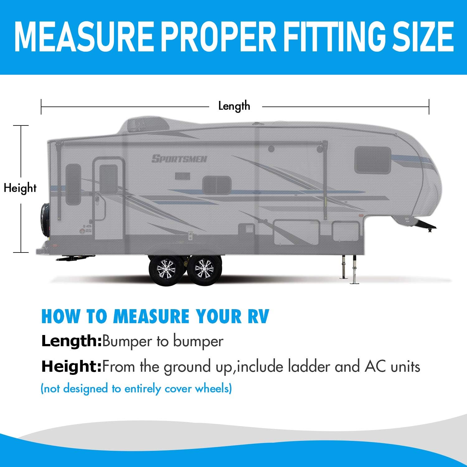5th Wheel RV Cover 3-Ply Ripstop Waterproof with Steel Pole T7492